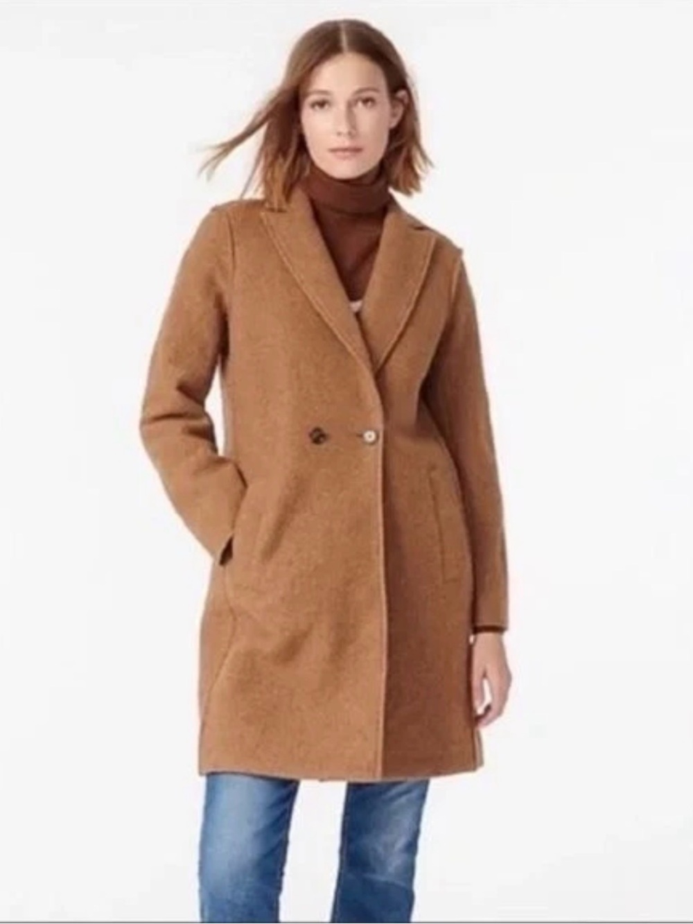 J. Crew Daphne Top Coat Camel Caramel Single-Button 100% Boiled Wool Pea Coat